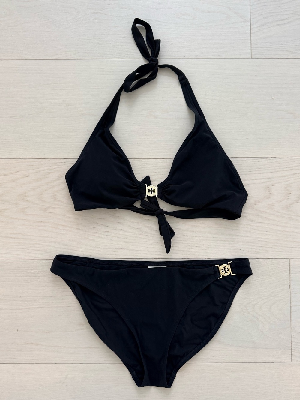 Tory Burch Black Gold-Accent Halter Bikini